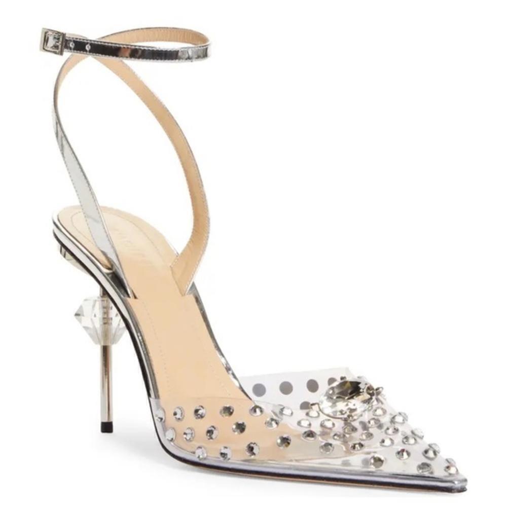 Mach and Mach Crystal Embellished Clear Ankle Strap pump